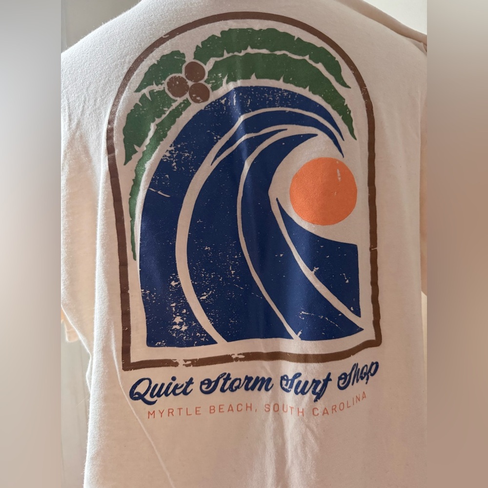 Gildan Quiet Storm Cream Myrtle Beach Surf Shop 100% Cotton T Shirt Size L